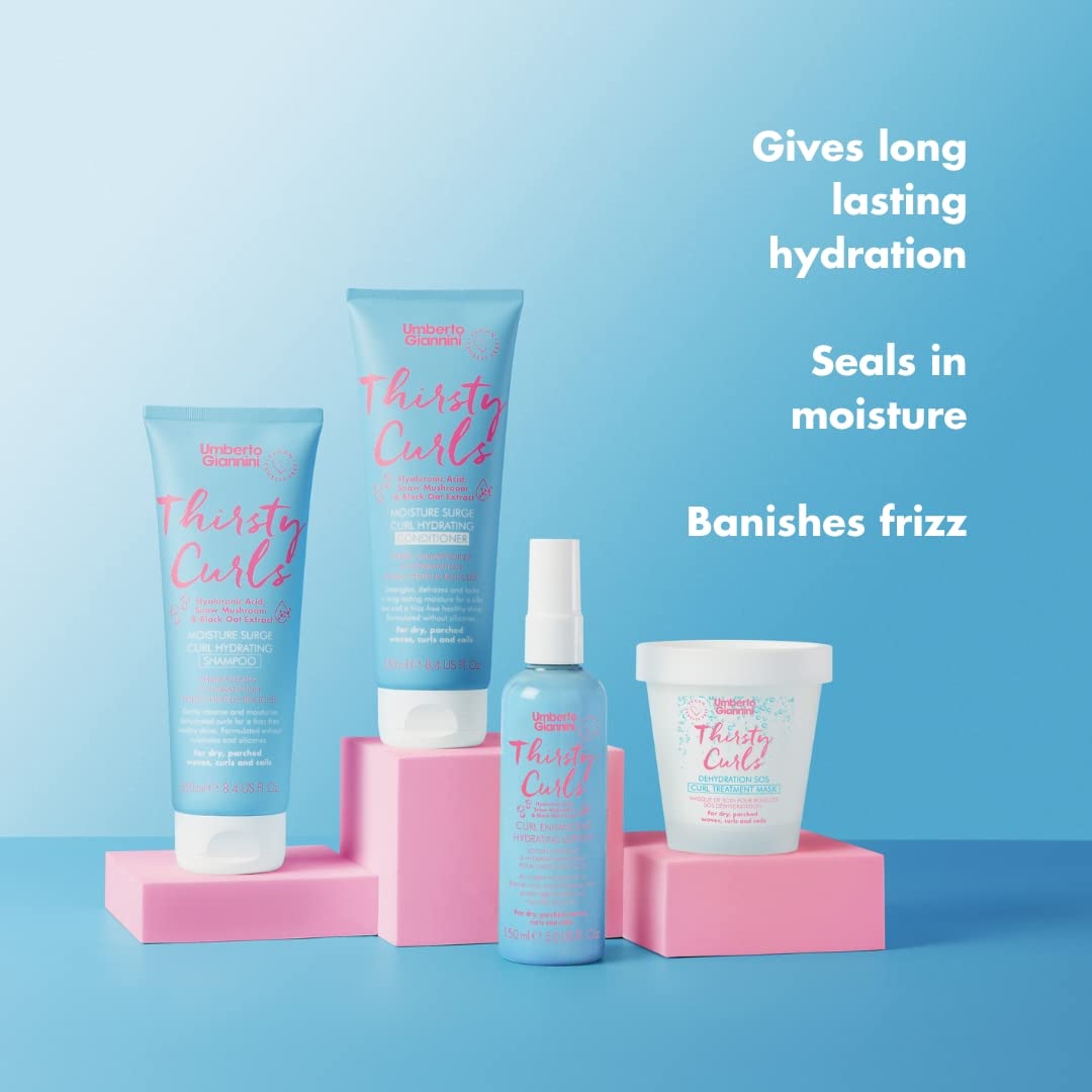 Umberto Giannini Thirsty Curls Curl Hydrating Shampoo 8.4 fl Oz - for Dry & Dehydrated 2a-4c Curly, Wavy & Coily Hair - Vegan & Cruelty Free - Silicone, Sulfate & Paraben Free