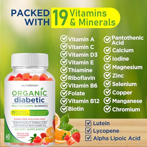NutraPep Premium Multivitamin Chewable Gummies for Women & Men - Sugar-Free & Gluten Free Supplement Vitamins - Calcium Magnesium Zinc Manganese Thiamine Biotin…