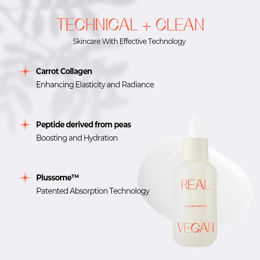 KLAVUU Real Vegan Collagen Ampoule - Enhances Skin Elasticity, Providing Deep Hydration to Dry Skin for a Radiant, Youthful Glow - 1.01 Fl oz