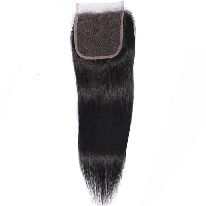 AUTTO Free Part Lace Closure 4x4 Straight Human Hair Brazilian Virgin Human Hair 130% Density Straight Lace Closure 14inch Natural Black Color