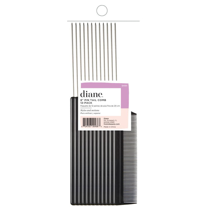 Diane Pin Tail Comb Dozen, Black, 8.25 Inch
