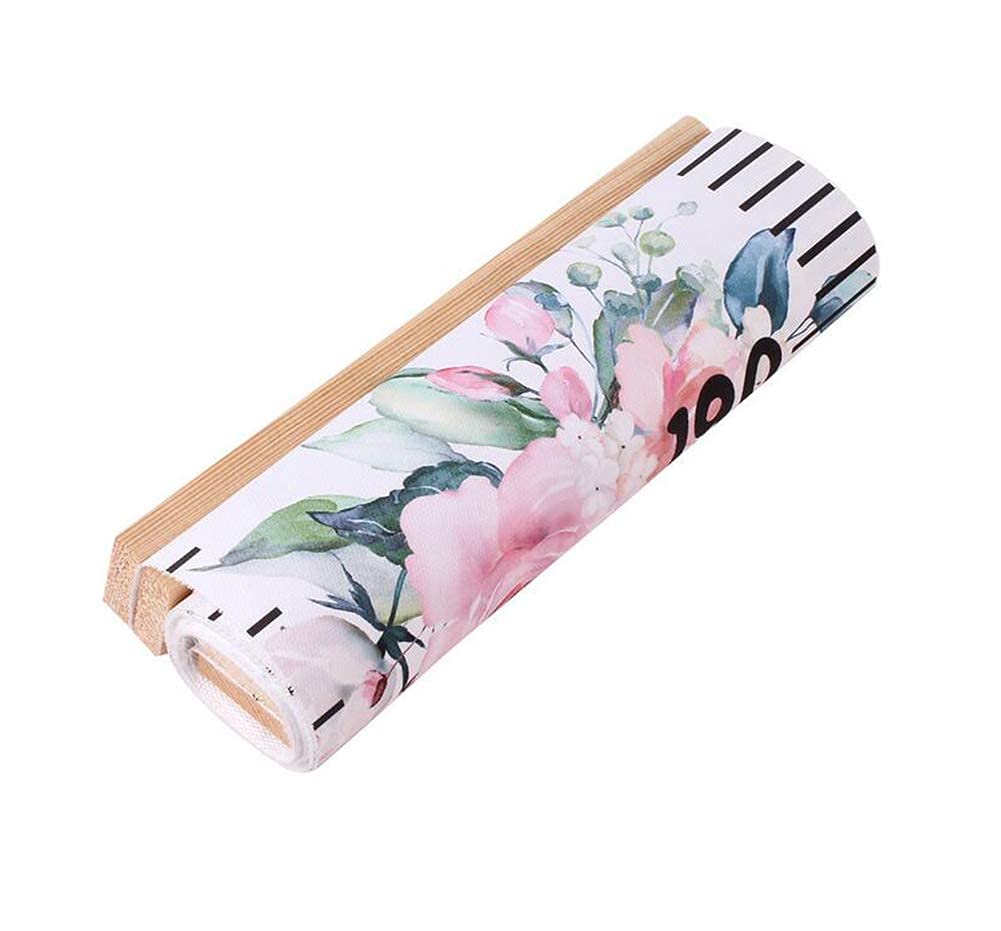 Baby Growth Chart Ruler Kids Roll-up Height Chart Wall Hanging Measurement Chart Wall Decor with Wood Frame for Kids Nursery Room Canvas Removable Height Growth Chart 8'' x 79'' (Pink Flower)