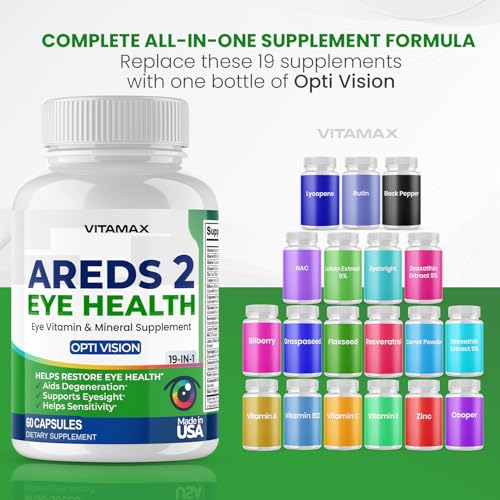AREDS 2 Eye Vitamins - Lutein, Zeaxanthin, Bilberry, Astaxanthin Mineral Vision Supplement - Supports Eye Strain, Dry Eyes, Pressure, and Vision Health - Made in USA (120ct)