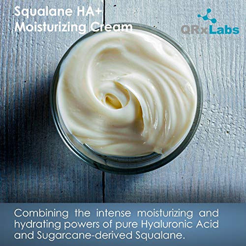 QRxLabs Plant-Based Squalane HA+ Moisturizing Cream with Hyaluronic Acid – Sugarcane-Derived Squalane Face & Body Moisturizer – 2 Fl Oz (60 mL)