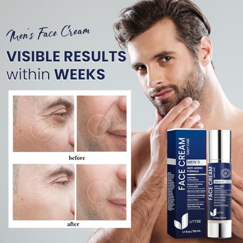 Uttse 6-in-1 Mens Face Moisturizer: Face Cream for Men - Reduce the Look of Eye Bags, Dark Circles, and Puffiness - Skin Care for Men - 1.7 fl oz