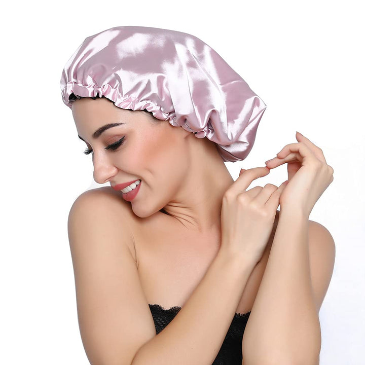 ELIHAIR Stain Bonnet Silk Sleep Cap Adjustable Satin Cap for Night Sleeping Hair Bonnet Reversible Double Layer Light Purple/Black