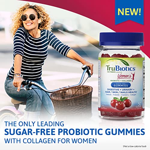 TruBiotics Probiotic Gummies with Collagen for Womens Digestive/Urinary/Hair/Skin/Nails Health, Sugar Free Prebiotics & Probiotics for Women, Collagen, Biotin, Vitamin C & Cranberry Extract, 50 Count