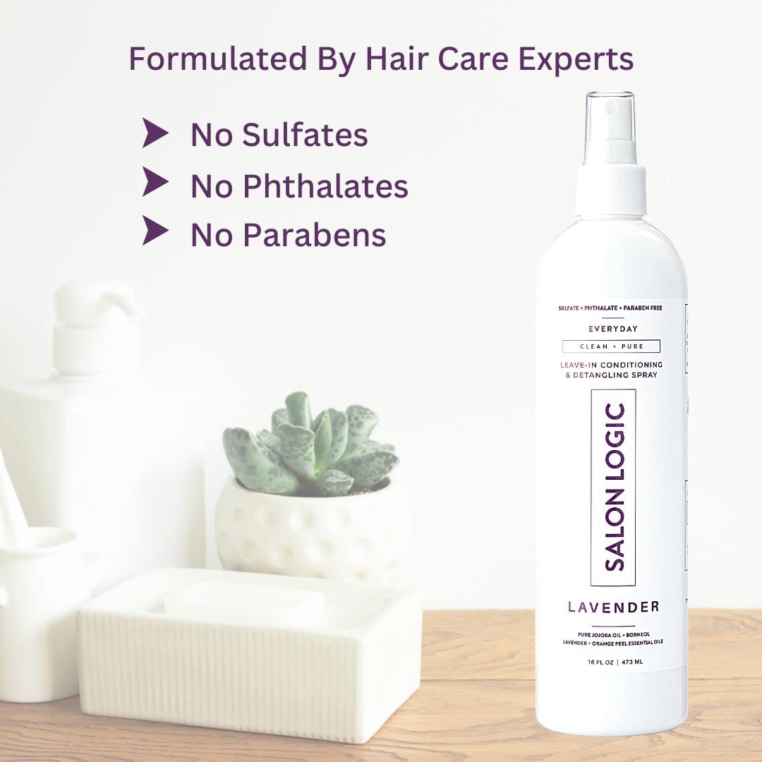 SalonLogic Everyday Leave-In Conditioning & Detangling Spray, Lavender - Clean & Pure, Salon Quality, Naturally Scented, Repairs Damaged Hair, Moisturizing Treatment, Safe for Color Treated Hair