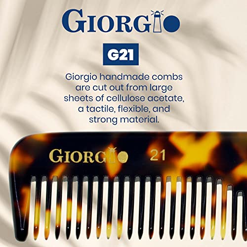 Giorgio G21 Double Tooth Small Hair Pocket Comb, Fine/Wide Tooth Comb For Hair, Beard and Mustache, Coarse/Fine Hair Styling Grooming Comb for Men, Women and Kids. Saw Cut Handmade and Polished