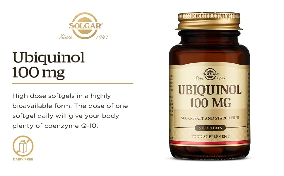 Solgar Ubiquinol 100 mg, 50 Softgels - Advanced Antioxidant Support - Reduced Coenzyme Q10 (CoQ-10) - Gluten Free, Dairy Free - 50 Servings