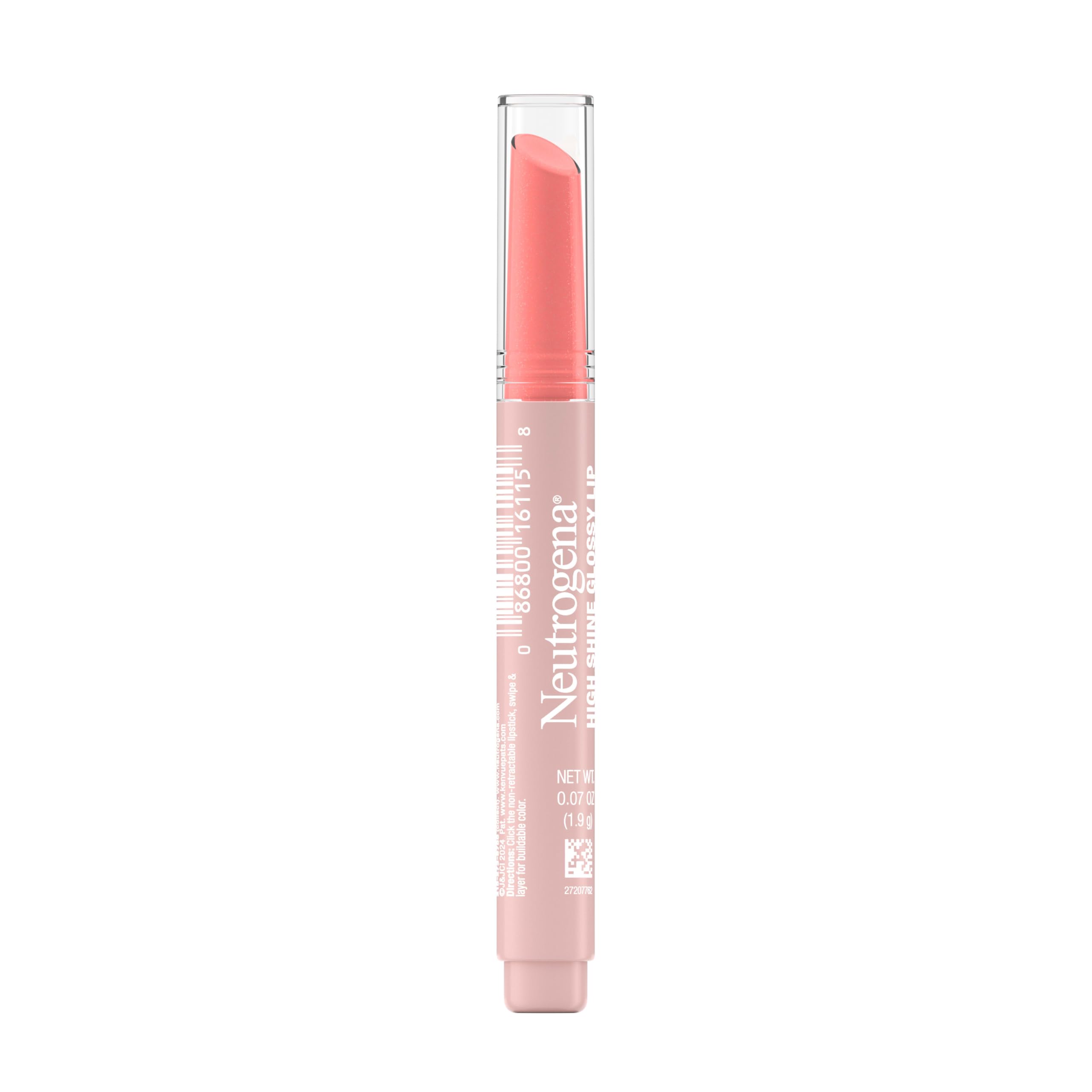Neutrogena High Shine Glossy Lip, Nourishing Lip Gloss with Maracuja Oil, Antioxidant Vitamin E & Vitamins, Non-Retractable, Buildable Pigmented Color, Peachy Keen Shade, 0.07 oz
