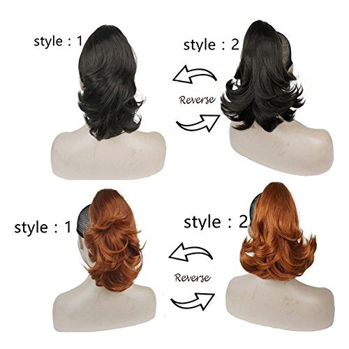 Lydell 12 Dual Use Straight Curly Styled Clip In Claw Ponytail Hair Extension Synthetic Hairpiece 125g with a jaw/claw clip (33A Dark Auburn)