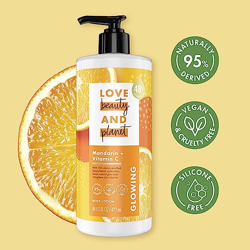 Love Beauty And Planet Lotion - Moisturizing Mandarin + Vitamin C Lotion, Natural Body Lotion for Women, Dry Skin Lotion Scented with Mandarin Orange, 16 Fl Oz (Pack of 2)