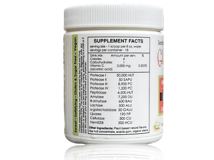 Sufficient C - Glutenizer Force Plus Kiwi-Strawberry Digestive-Ade Drink Mix - Premium, Full Spectrum Vegan enzymes Plus 2,000 mg. Gut Healing Vitamin C - Acid Indigestion & Stomach Bloat Solution