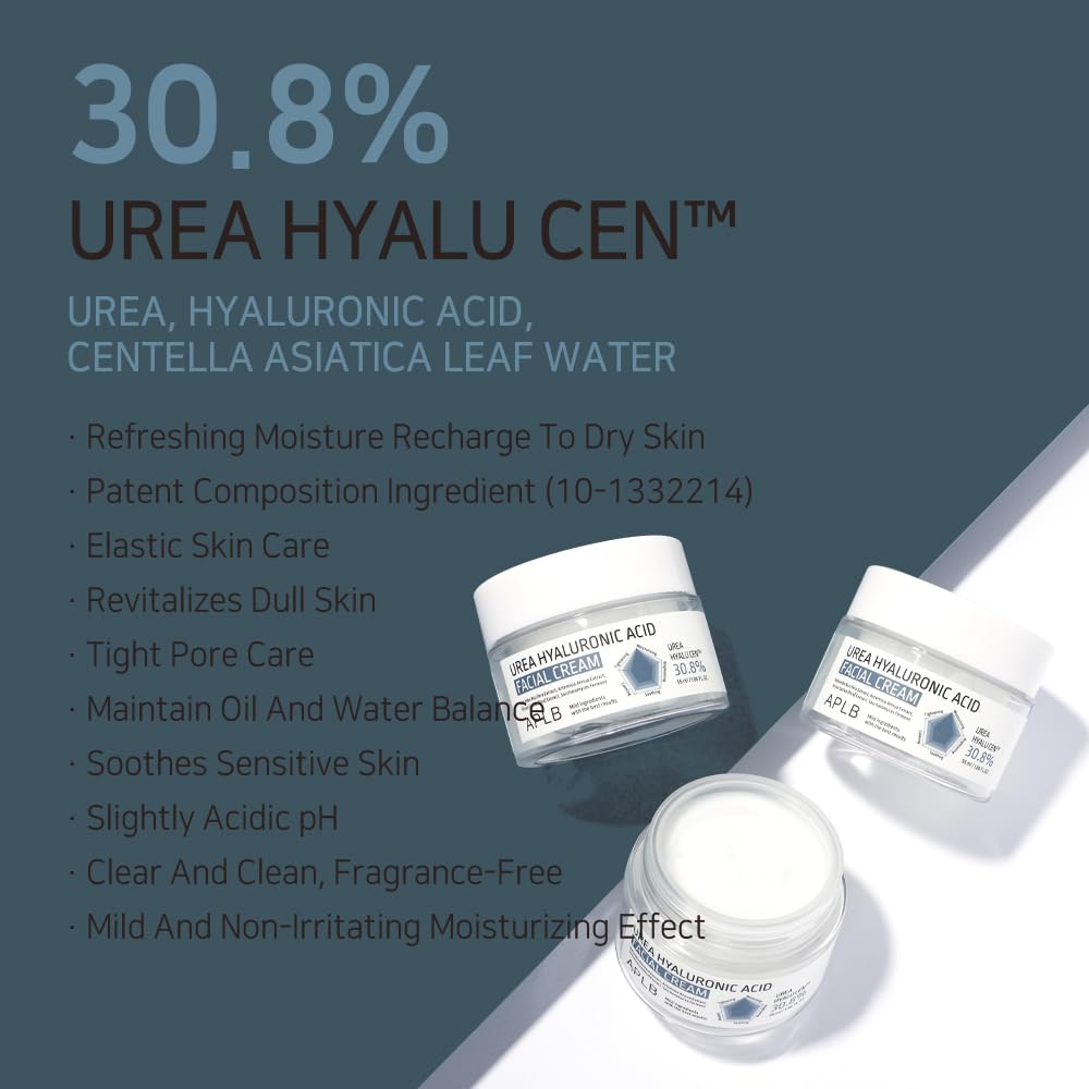APLB Urea Hyaluronic Acid Facial Cream | UREA HYALU CEN™ 30.8% 1.86 FL.OZ/Korean Skincare, Deep hydration & Soothing, Dry skin, Wrinkle care, Revitalize for gentle and improve skin texture