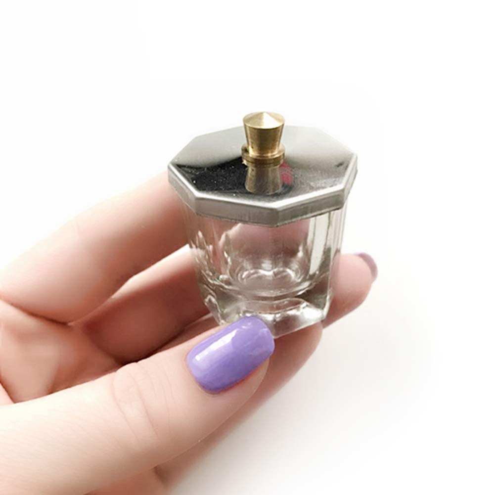 2 Pieces Mini Glass Dappen Dish with Stainless Steel Lid Nail Art Acrylic Powder Nail Art Tools Glass Cup Glass Dappen Cup