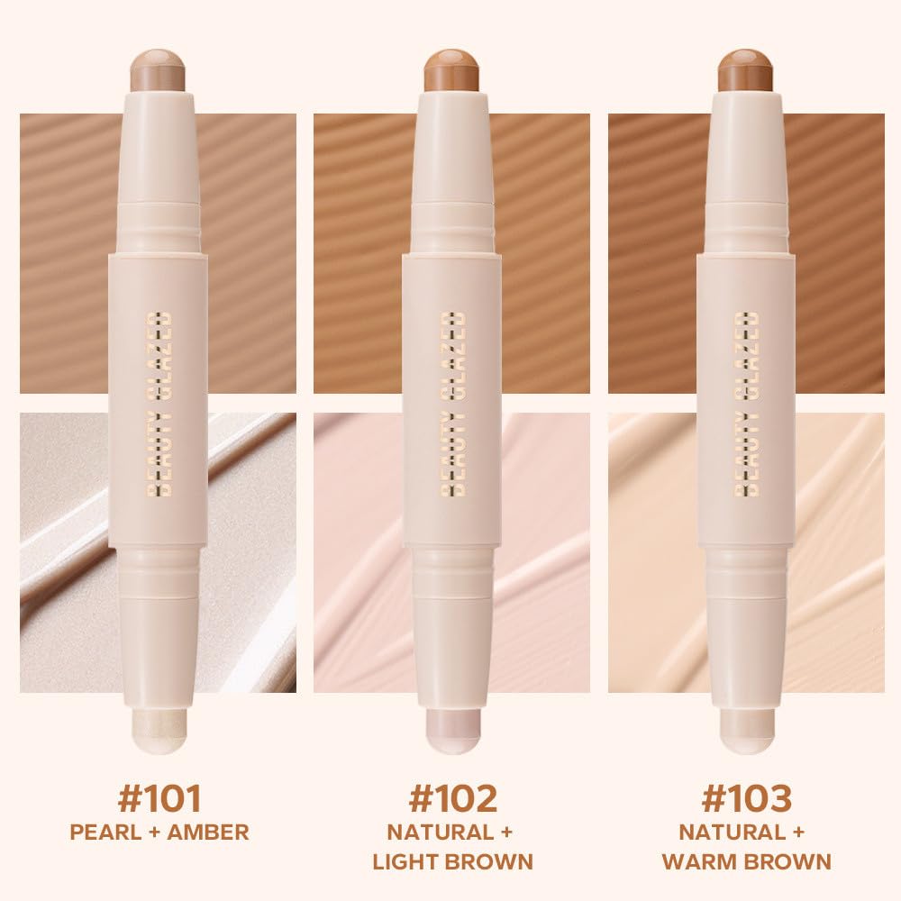 Double head contour stick, Highlight & Contour Bronzer Stick, durable and waterproof contour stick set, facial makeup contour face cream(01#Bronzer contour and glow sticks)