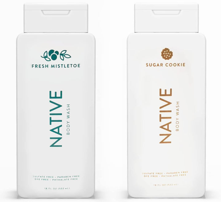 Native Special Edition Winter Body Wash | Naturally Derived Clean Ingredients, 18 oz each (2 Pack) (Fresh Mistletoe & Sugar Cookie)