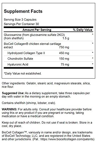 Swanson Glucosamine & Collagen Type II - Featuring BioCell Collagen 90 Capsules (2 Pack)