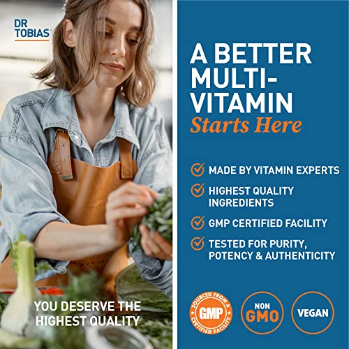 Dr. Tobias Adult Multivitamin for Women & Men, Immune Supporting Vitamins from 42 Fruits, Vegetables, Plus Probiotics, Vegan Multivitamins for Men & Women, Non-GMO, 90 Tablets, 30 Servings