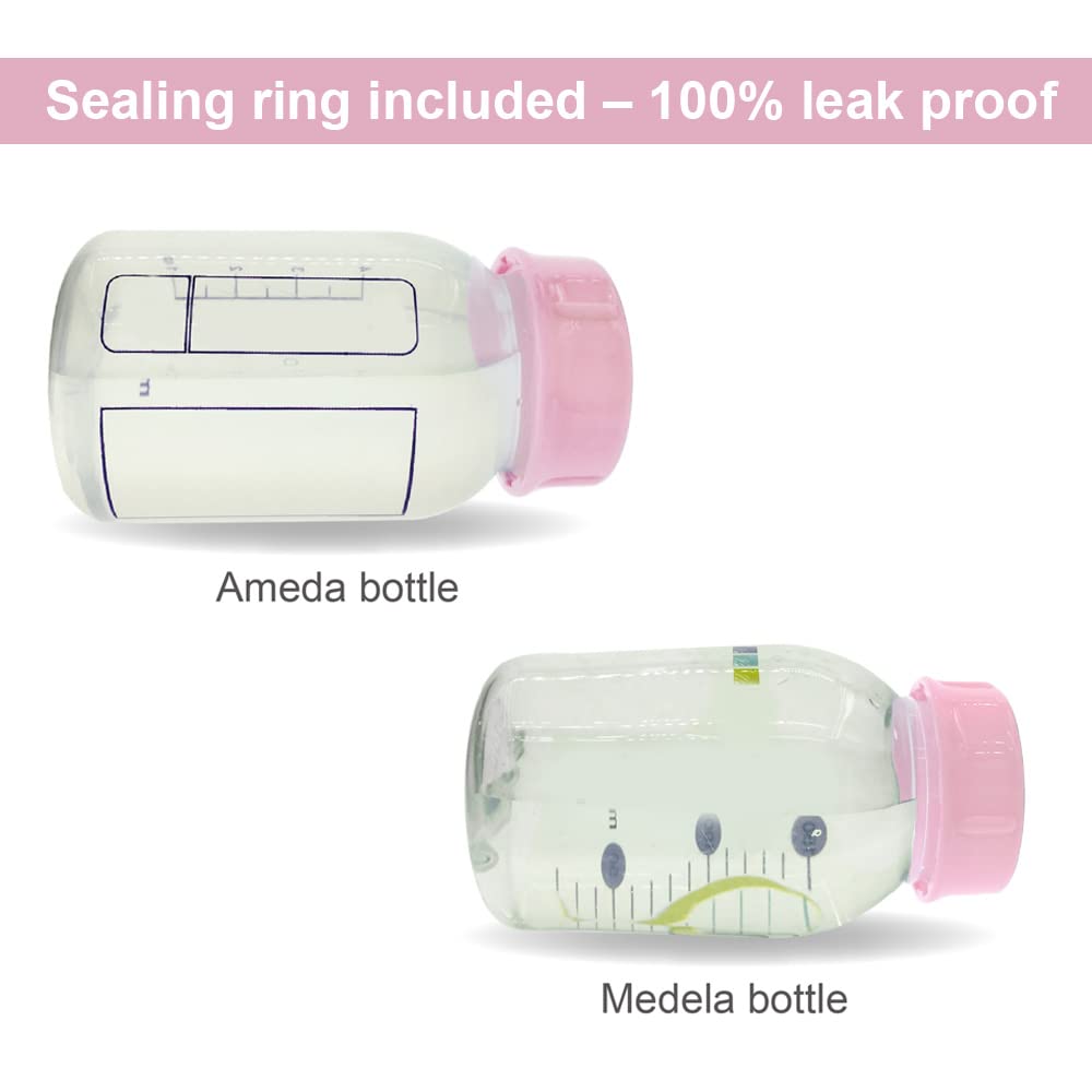 Maymom Solid Lids with Sealing Ring for Standard Sized Bottles; Bottles Lids Compatible with Medela Bottles, Ameda, and Small Sized Nuk, Playtex, Gerber Bottles; 8pc (Pink)