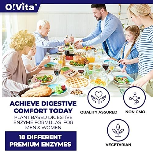 O!VITA Premium Digestive Enzymes with Plant-Based enzymes, Supports Better Digestion, Better Nutrient Absorption (60 Non-GMO Vegetable Capsules)