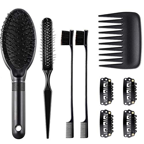9 Pieces Wig Combs Set Includes Hair Edge Brush Airbag Massage Comb Wide Tooth Hair Comb Wig Clips for Curly Straight Thick Synthetic and Human Hair