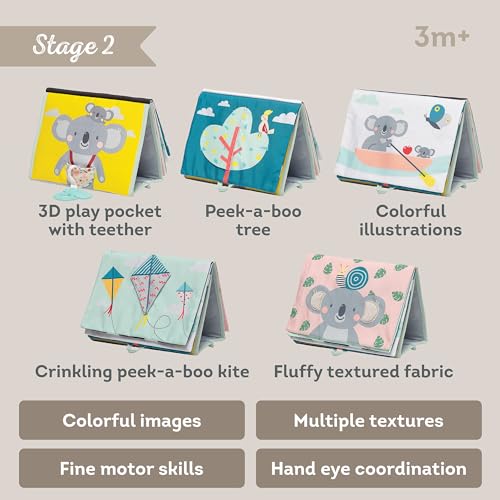 Tummy Time Toys High Contrast Baby Book. Fun, Interactive Crinkle Books for Babies with Mirror & Soft Koala Teether - Baby Tummy Time Book by Taf Toys