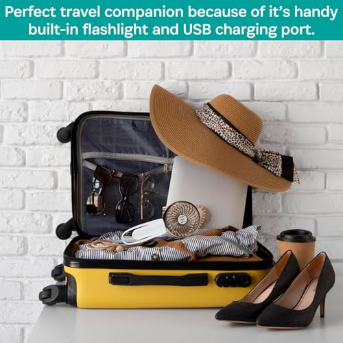 Buggygear 3 Speed USB Rechargeable Fan - Portable Clip Fan with Power Bank and LED Flashlight, Travel Must Haves for Camping, Dorms, and More, White/Rose Gold