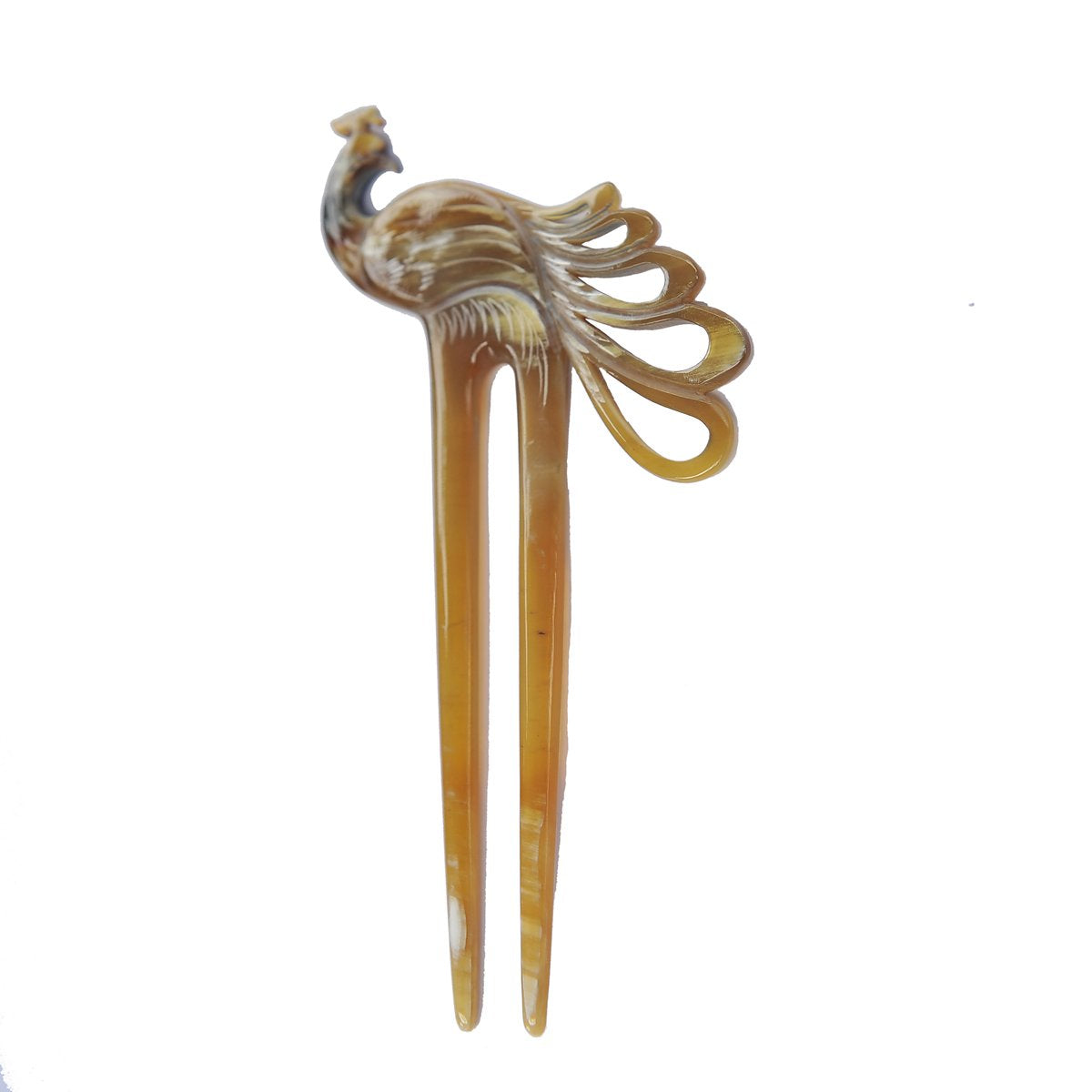 Marycrafts Light Shade Peacock Buffalo Horn Hair Fork, Hair Pin, Hair Pick Accessory Toy Handmade 6.3