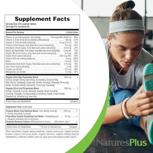 Natures Plus Ultra Juice Multivitamin - 90 Vegetarian Tablets, Bilayered - Whole Food Supplement - Whole Fruits & Vegetables, Antioxidant - Non-GMO, Vegan, Organic, Gluten-Free - 45 Servings