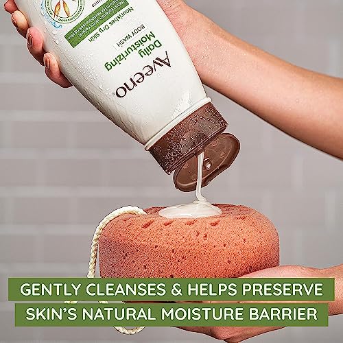 Aveeno Daily Moisturizing Body Wash for Dry & Sensitive Skin with Prebiotic Oat, Hydrating Oat Body Wash Nourishes Dry Skin & Gently Cleanses, Light Fragrance, Sulfate-Free, 18 fl. Oz, 2 Pack