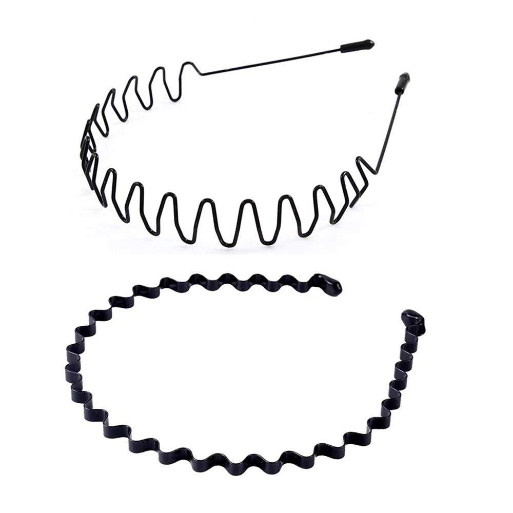 WoLover Band Fashion Metal Multi-Use Spring Wavy Hoop Hair Bands for Men and Women for Sports, Outdoor, Yoga (Black )