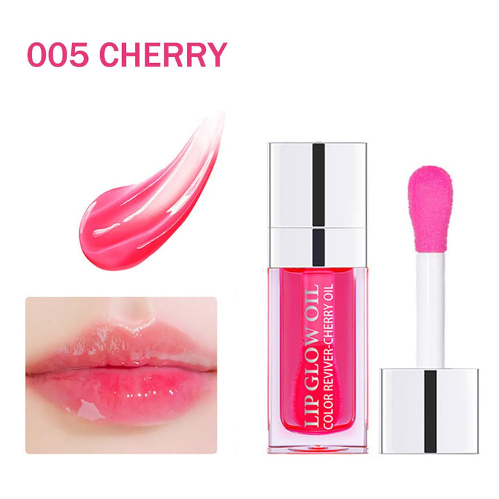Leoly Dreaming Plumping Lip Oil, Moisturizing Lip Glow Oil, Long Lasting Nourishing Lip Gloss Lip Balm, Non-sticky Transparent Toot Lip Oil Tinted for Lip Care and Dry Lip - Cherry