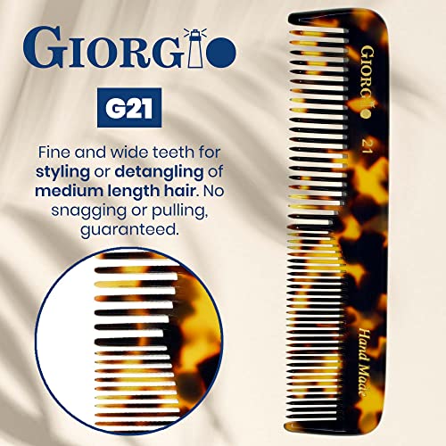 Giorgio G21 Double Tooth Small Hair Pocket Comb, Fine/Wide Tooth Comb For Hair, Beard and Mustache, Coarse/Fine Hair Styling Grooming Comb for Men, Women and Kids. Saw Cut Handmade and Polished