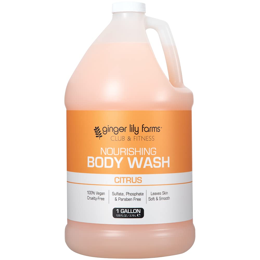 Ginger Lily Farms Club & Fitness Nourishing Bath & Shower Gel for Men and Women in Citrus Scent Flavor(100% Vegan & Cruelty-Free), Citrus Gallon, 128 Fl Oz