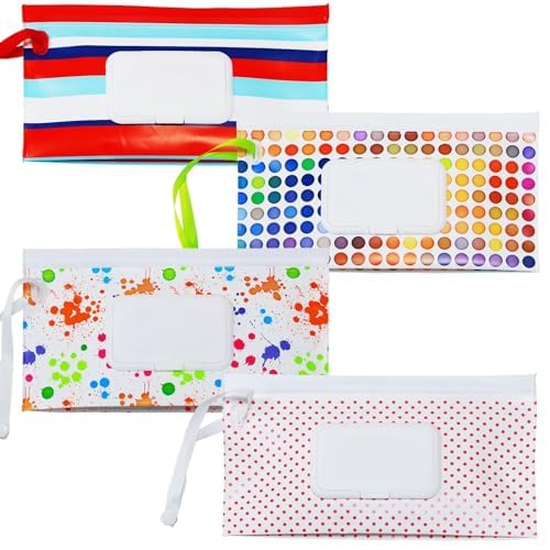FAREVER Baby Wipe Dispenser, 4 Pack Portable Refillable Wipe Holder, Reusable Lightweight Wipes Container Case Holder for Travel Wet Wipe Pouch,Floral