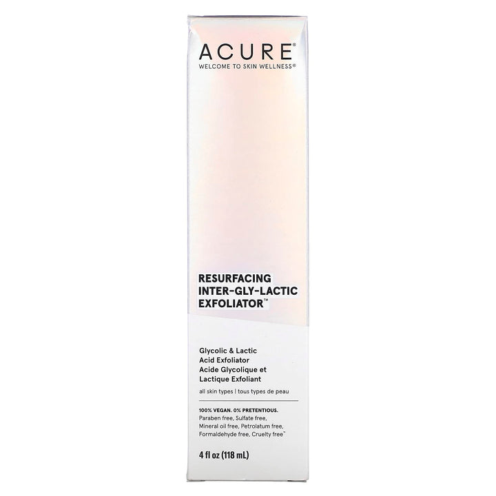 Acure Resurfacing Inter-gly-lactic Exfoliator - Gentle Facial Exfoliation with Glycolic & Lactic Acids - No Harsh Exfoliants - Minimizes Dullness & Boosts Skin's Natural Glow - 100% Vegan - 4 fl oz