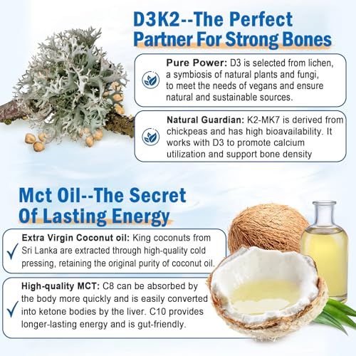 Vegan Omega 3 Gummies 1280mg + Vitamin D3 K2 (MK7), Omega 3 Fish Oil Alternative for Adults, w/Algae EPA 600mg & DHA 400mg, MCT Oil - No Fish Taste - for Brain, Eye, Immune Health, Sugar Free, 2 Pack