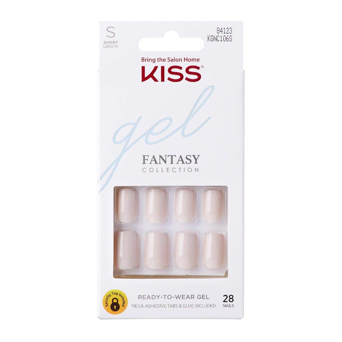 KISS Gel Fantasy Ready-to-Wear Press-On Gel Nails, “Here I Am”, Short, White, Nail Kit with 24 Mega Adhesive Tabs, Pink Gel Glue, Manicure Stick, Mini File, and 28 Fake Nails