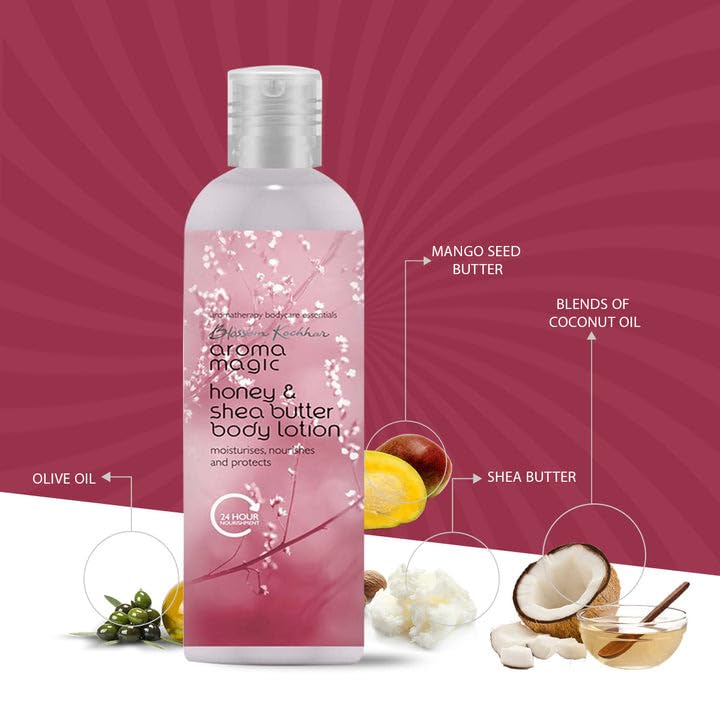 Aroma Magic Honey & Shea Butter Body Lotion with SPF 25 | Long Lasting Nourishment | Protects from Sun Damage | Reveals Smooth & Supple Skin | 7.44 Fl Oz/220ml
