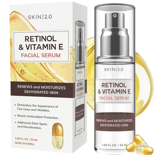 Skin 2.0 Retinol & Vitamin E Face Serum - 1.69 Fl. oz, Cruelty-Free, Reduces Acne Scars, Wrinkles, Anti-Aging, Skin Renewal, Hydrating, Korean Beauty