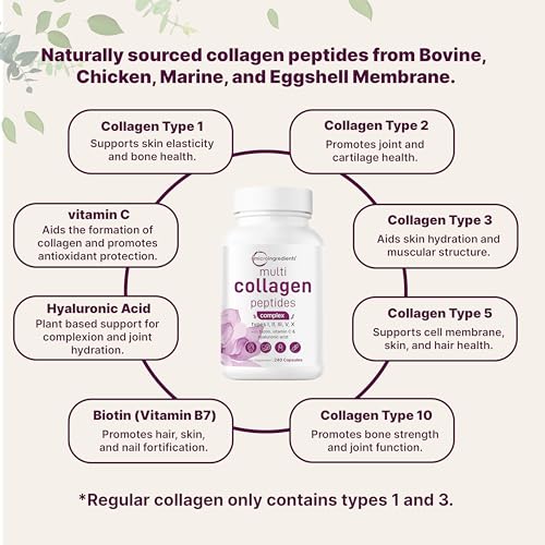 Micro Ingredients Multi Collagen Pills for Women & Men, 240 Capsules | Type I, II, III, V, X - Hydrolyzed Collagen Peptides with Biotin, Hyaluronic Acid & Vitamin C | Hair, Skin, Nail & Joint Support