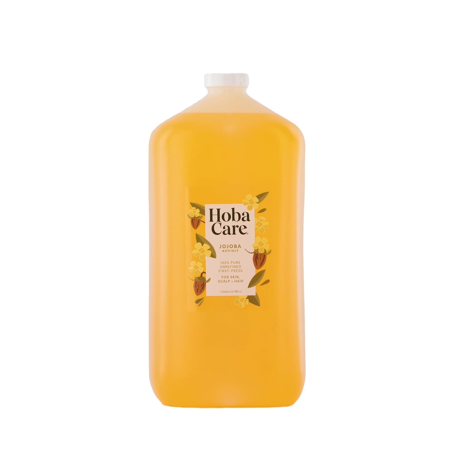 HobaCare 100% Pure, Unrefined Jojoba Oil for Skin & Nails - Moisturizing Body Oil & Face Moisturizer for Dry Skin - Natural Treatment for Hair & Beard Care (128 fl oz)