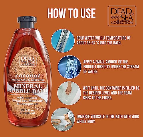 Dead Sea Collection Bubble Bath with Coconut for Women and Men - Coconut Oil and Pure Dead Sea Minerals - Nourishing and Moisturizing Skin - Pack of 2 (67.6 fl.oz)