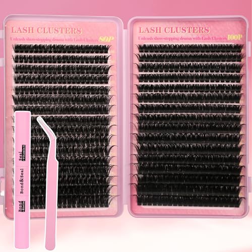 Gmagictobo Lash Extension Kit Lash Clusters Kit 640Pcs Volume Eyelash Clusters C Curl Lashes Clusters DIY Cluster Eyelash Extensions With Lash Bond and Seal Lash Tweezers
