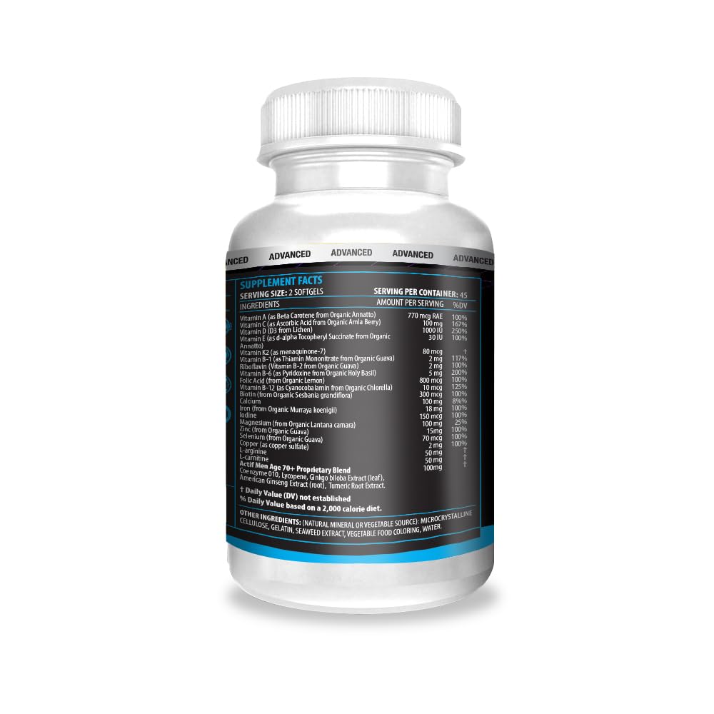 ACTIF Multivitamin for Men Age 70+ with 30 Advanced Factors – Non GMO, Made in USA, 90 Count
