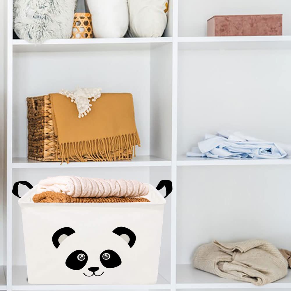 HKEC Rectangle Panda Storage Basket with Handles, Collapsible Storage Box,Cute Canvas Toy Bin for Pet/Kids,Gift Basket,Room Decor(PANDA)
