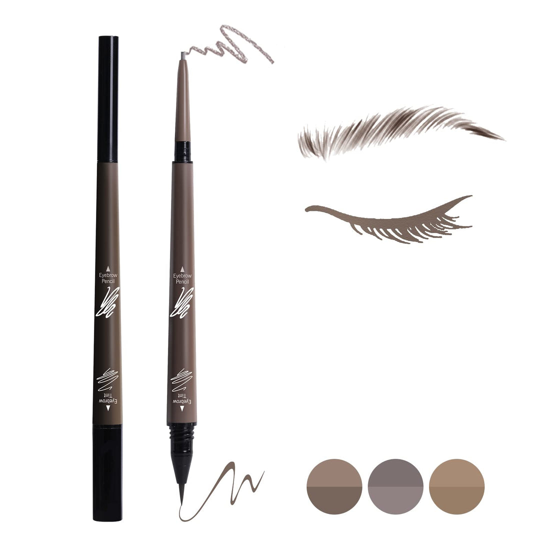 Music Flower 2 in 1 Eyebrow Pencil,Waterproof & Long Lasting Liquid Eyebrow Pen,Dual Ended Pencil Fills and Defines Brow Tint with the Precision & Definition of Microblading,Chestnut