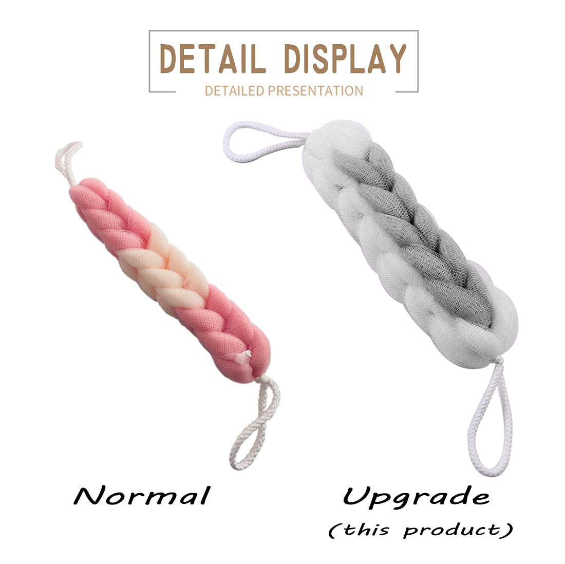 AARainbow 2 Packs Long Stretch Back Sponge with Rope Handles Back Scrubber Bath Shower Mesh Sponge Exfoliating Body Scrub Stretch Braided Loofah for Men and Women (Gray+Green)